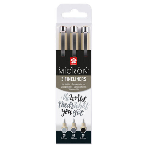 Sakura Fineliner Sakura Pigma Micron 05 set zwart & grijs 3 maten