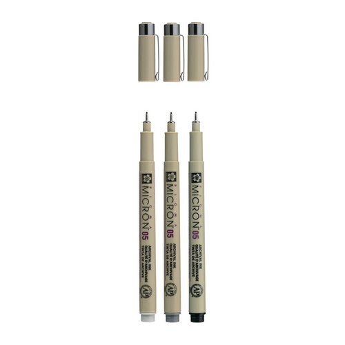 Sakura Fineliner Sakura Pigma Micron 05 set zwart & grijs 3 maten