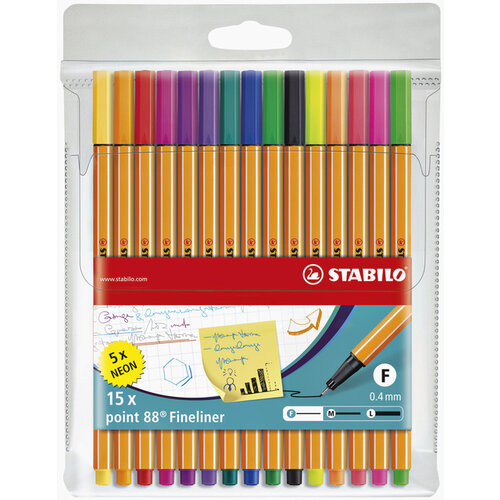 Stabilo Fineliner STABILO point 88/15 fijn assorti etui à 15 stuks