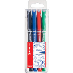 Fineliner STABILO Sensor 0,3mm assorti étui de 4 pièces.