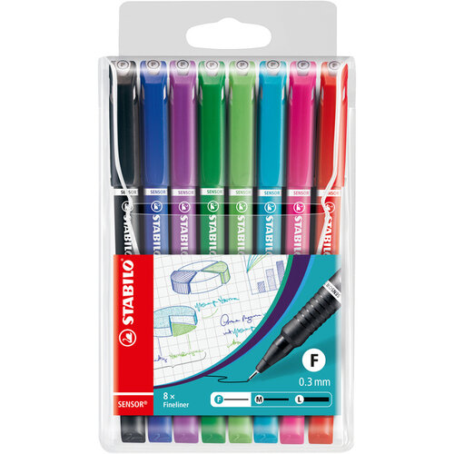 Stabilo Fineliner STABILO Sensor 189/8 fijn assorti etui à 8 stuks