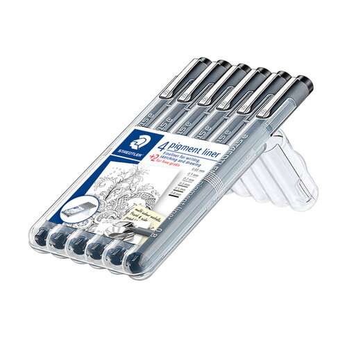 Staedtler Fineliner Staedtler Pigment 308 zwart set 4+2 gratis