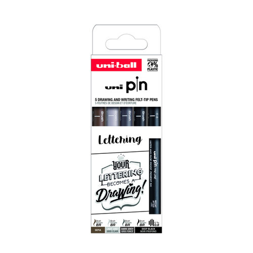 Uni-ball Fineliner Uni-ball Pin Musthave Handlettering set à 5 stuks assorti