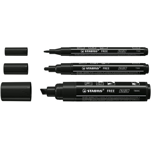 Stabilo Marqueur peinture STABILO Free Acrylic Mixed Tip set 3 largeurs noir