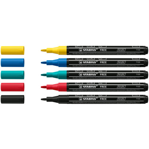 Stabilo Acrylmarker STABILO  Free Acrylic T100 Royal assorti 5 stuks