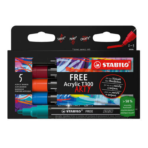 Stabilo Acrylmarker STABILO  Free Acrylic T300 Urban assorti 5 stuks