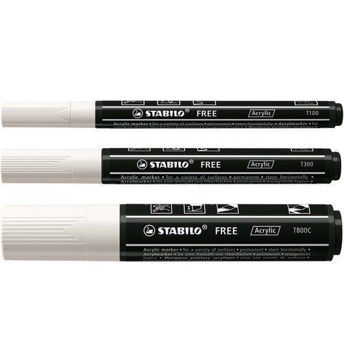 Stabilo Acrylmarker STABILO  Free Acrylic Mixed Tip set à 3 breedtes wit