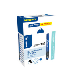 Marqueur PILOT 100 ogive Fin bleu boîte 15 + 5 gratuits
