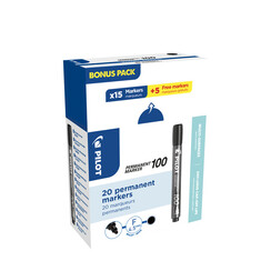 Marqueur PILOT 100 ogive Fin noir boîte 15 + 5 gratuits