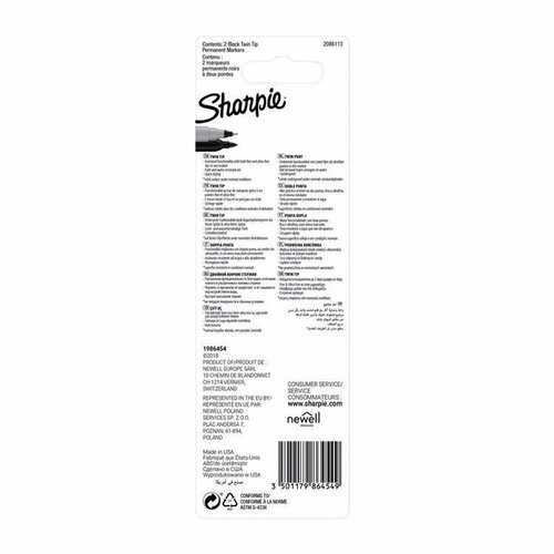 Sharpie Feutre Sharpie Twin TIp ogive Ultra Fin et Fin noir blister 2 pièces