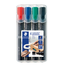 Viltstift Staedtler Lumocolor 350 permanent schuin set à 4 stuks assorti