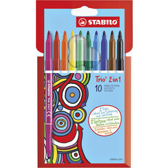Viltstift STABILO Trio 2 in 1 assorti etui à 10 stuks