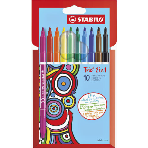 Stabilo Viltstift STABILO Trio 2 in 1 assorti etui à 10 stuks
