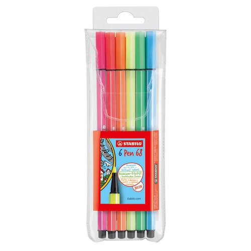 Stabilo Viltstift STABILO Pen 68 medium fluor assorti etui à 6 stuks