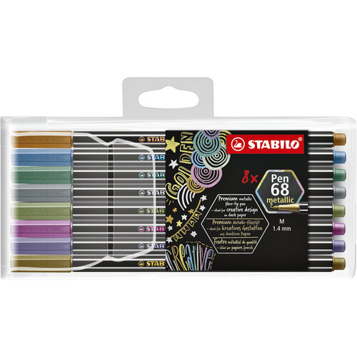 Stabilo Viltstift STABILO Pen 68/8 medium metallic assorti etui à 8 stuks