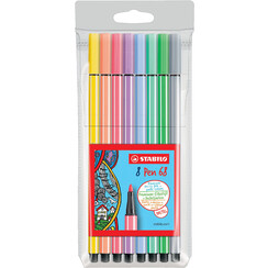Viltstift STABILO Pen 68 medium pastel assorti etui à 8 stuks