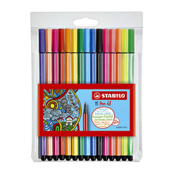 Viltstift STABILO Pen 68/15 medium assorti etui à 10+5 neon kleuren