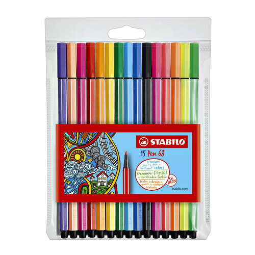 Stabilo Viltstift STABILO Pen 68/15 medium assorti etui à 10+5 neon kleuren