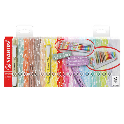 Stabilo Surligneur STABILO Swing Cool NatureCOLORS set chevalet 18 pièces