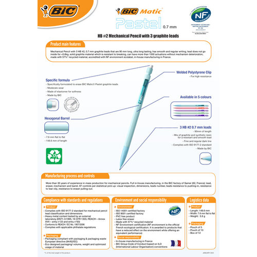 Bic Vulpotlood Bic Matic Pastel HB 0.7mm pastel assorti
