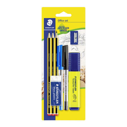 Staedtler Schrijfset Staedtler inhoud 3 Noris potloden HB - 2 balpennen, markeerstift, gum en slijper 8 stuks