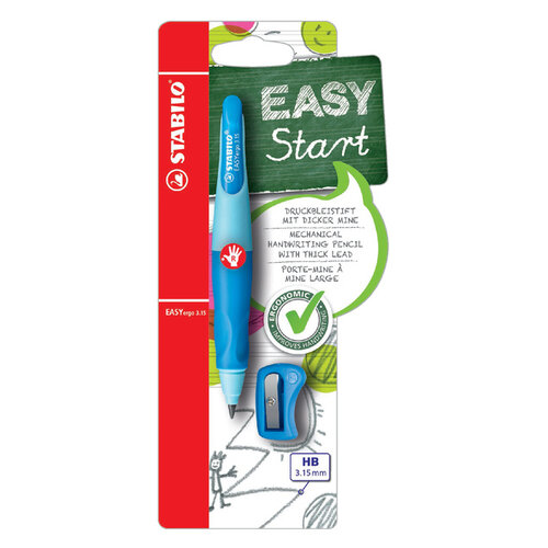 Stabilo Portemine STABILO EASYergo 3,15mm HB droitier bleu clair/foncé + taille-crayon blister
