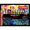 Stabilo Kleurpotloden STABILO 880 woody 3 in 1 Arty inclusief puntenslijper assorti etui à 10 stuks