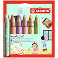 Stabilo Kleurpotloden STABILO 880 woody inclusief puntenslijper pastel assorti etui à 6 stuks