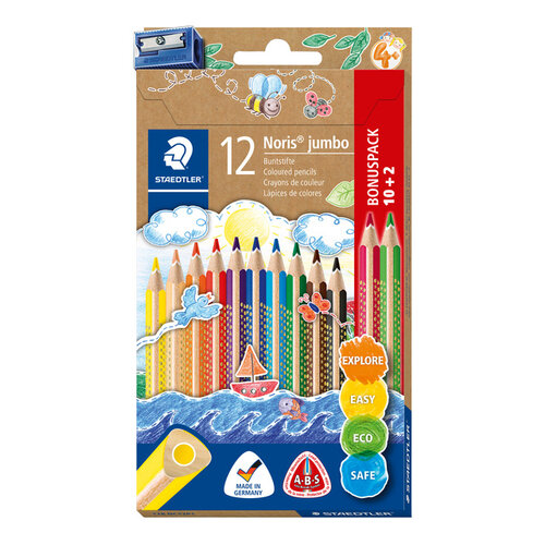 Staedtler Crayon de couleur Staedtler Noris jumbo set 10+2 couleurs gratuites