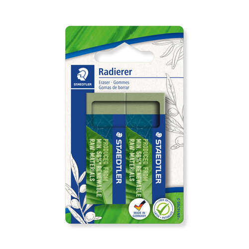 Staedtler Gomme Staedtler Eco 5280 65x23x10mm vert olive blister 2 pièces