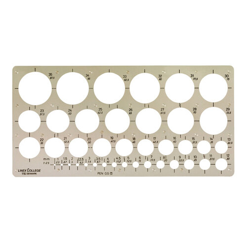 Linex Gabarit cercles Linex 39 1-35mm avec plots anti-tache gris