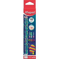 Grafietpotlood Maped Pixel Party met gum set à 12 stuks assorti