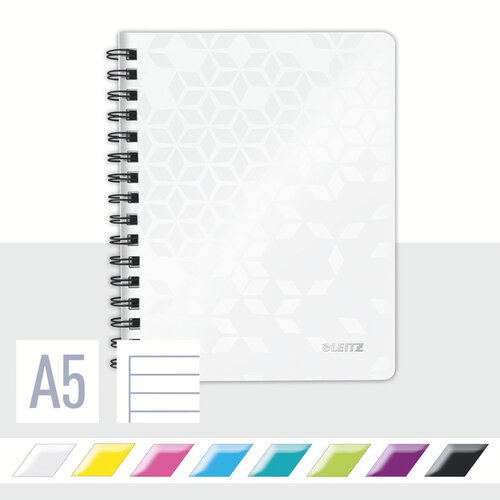 Leitz Cahier de notes Leitz WOW A5 ligné spirale PP blanc