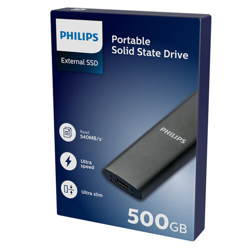 Philips Disque dur externe SSD Philips 500Go Ultra Speed Space gris
