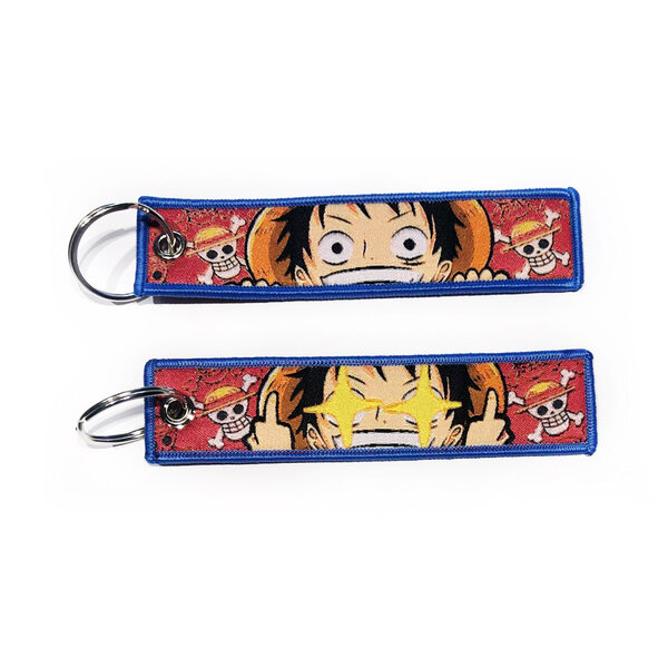 ONH KEY One Piece Gestickter Schlüsselanhänger - Aufgeregter Luffy Anime zweiseitige Schlüssel Tag