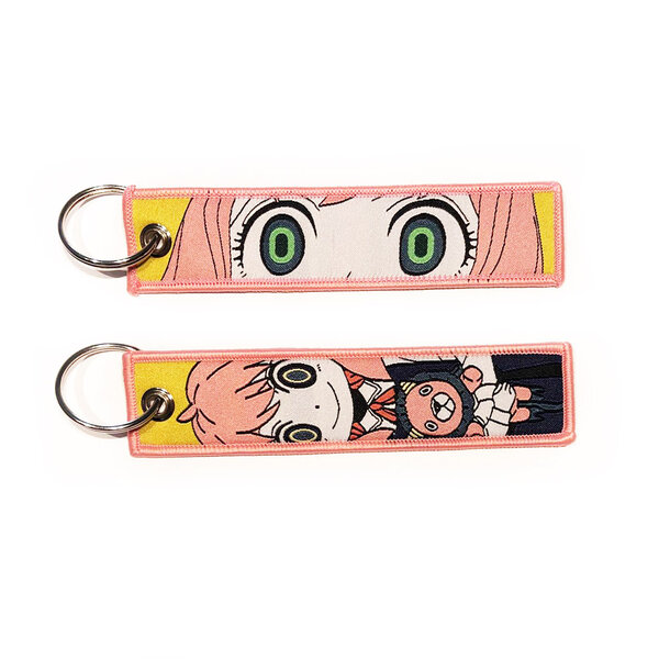 ONH KEY Spy Family geborduurde Keytag - Anja Forger Bear Anime dubbelzijdige sleutelhanger