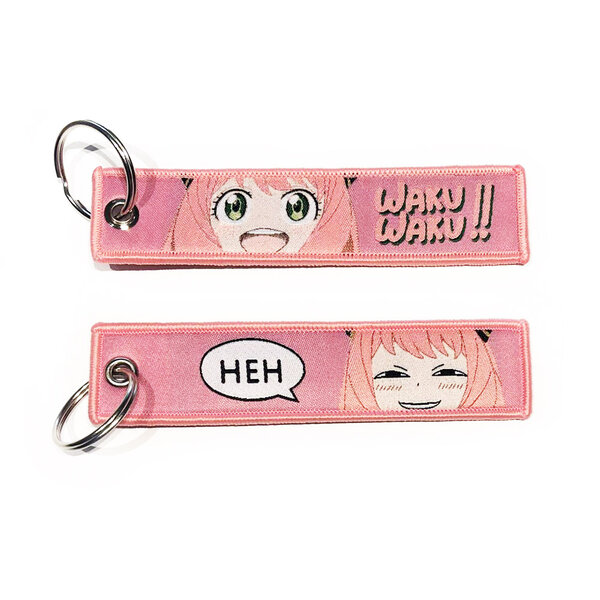 ONH KEY Spy Family Embroidered Keytag - Anja Forger Waku Waku Anime Double Sided Keychain