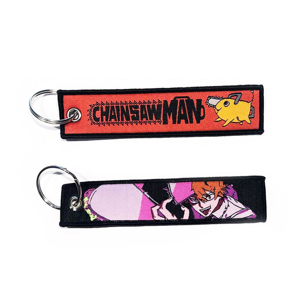 ONH KEY Gestickter Chainsaw Man Schlüsselanhänger - Denji und Pochita Anime zweiseitige Schlüssel Tag