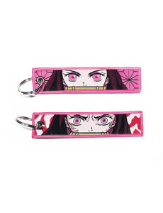 ONH KEY Gestickter Demon Slayer Schlüsselanhänger - Nezuko Demon Anime zweiseitige Schlüssel Tag