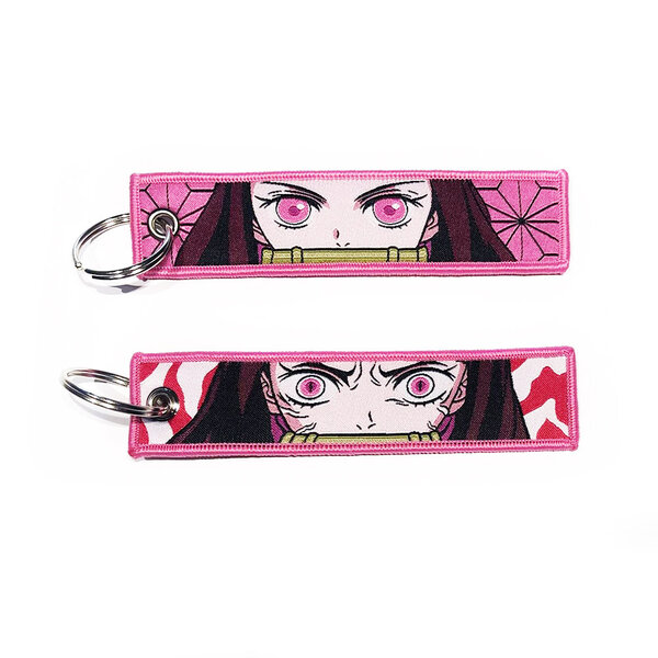 ONH KEY Demon Slayer geborduurde Keytag - Nezuko Demon Anime dubbelzijdige sleutelhanger