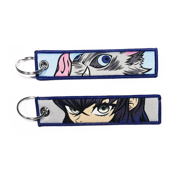 ONH KEY Demon Slayer geborduurde Keytag - Inosuke zwijn Anime dubbelzijdige sleutelhanger