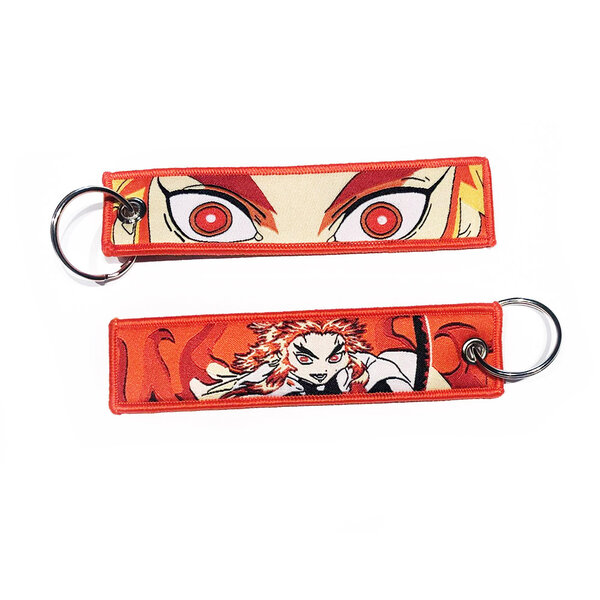 ONH KEY Demon Slayer Embroidered Keytag - Rengoku Fire Flame Red Anime Double Sided Keychain