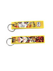 ONH KEY Demon Slayer geborduurde Keytag - Rengoku Fire Flame Geel Anime dubbelzijdige sleutelhanger