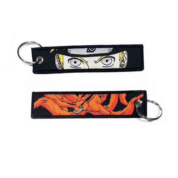 ONH KEY Naruto geborduurde Keytag - Kurama - Kyuubi Nine Tails Anime dubbelzijdige sleutelhanger