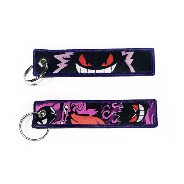 ONH KEY Pokemon Gestickter Schlüsselanhänger - Gengar Gastly Haunter Anime zweiseitige Schlüssel Tag