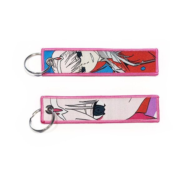 ONH KEY Darling in the Franxx Geborduurde Keytag - Zero Two Anime Dubbelzijdige Sleutelhanger