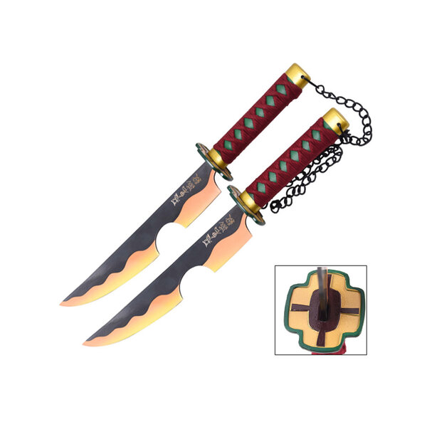 Tanto - Tengen Uzui Tanto Set de 2 sabres - Amber Nichirin - Demon Slayer Mini Katana en métal - 45 cm