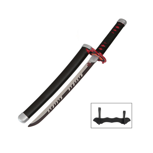 Tanto - Tanjiro Kamado v2 Vuuradem Tanto zwaard - Zwarte Nichirin - Metalen Demon Slayer Mini Katana - 45 cm