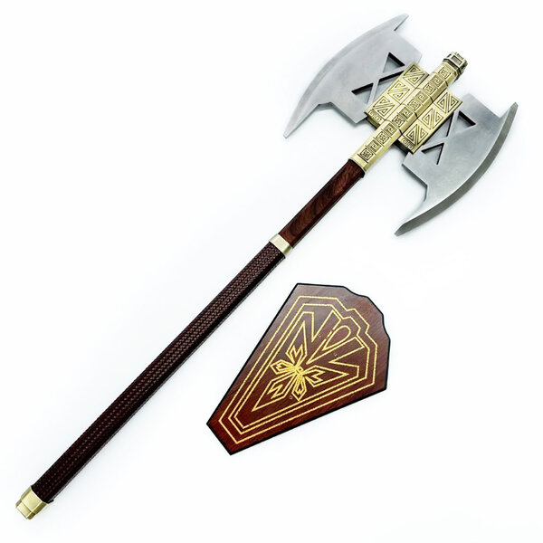 (PRÉCOMMANDE) LE SEIGNEUR DES ANNEAUX - Réplique de la Hache de Combat à Double Lame de Gimli - 90cm - Avec Présentoir en Bois (Disponible Fin Mars)