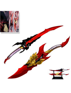  (VORBESTELLUNG) SOLO LEVELING - Zwillingsdolche von Kamish’s Wrath - Metall 61 cm - Sung Jinwoo - 2er Set - Mit doppellagigem Holzständer (Verfügbar Mitte April)